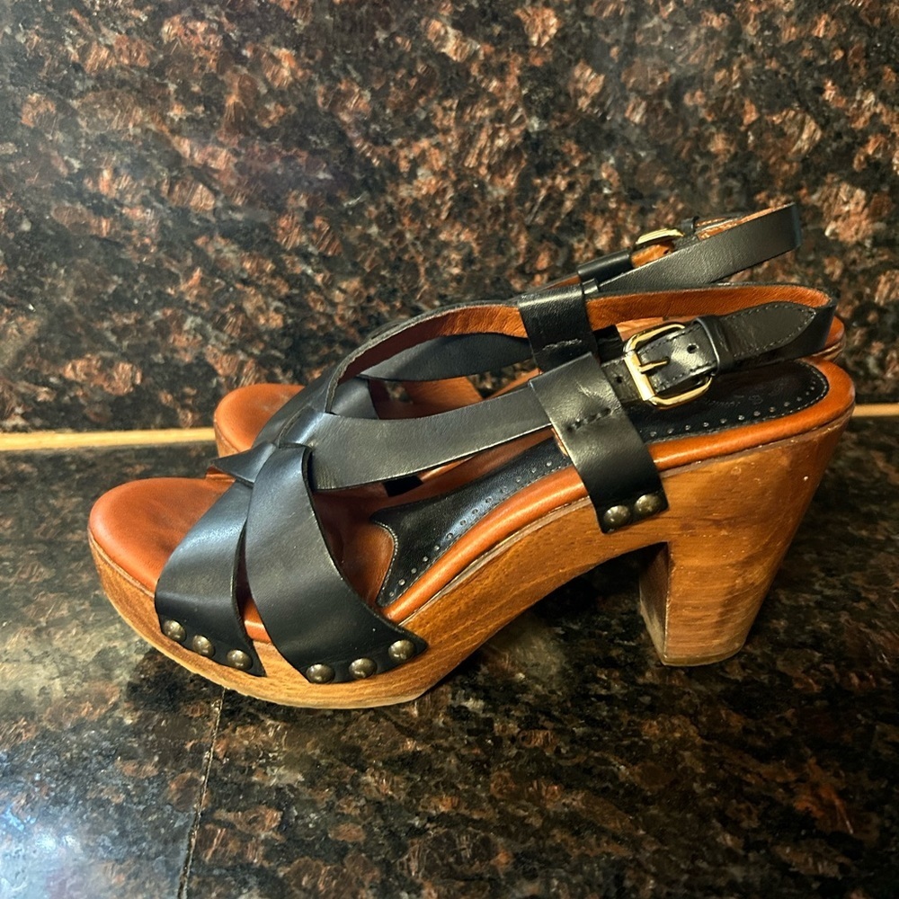 Johnston & Murphy Studded Black Leather Wood Heels Shoes Women's US 8.5